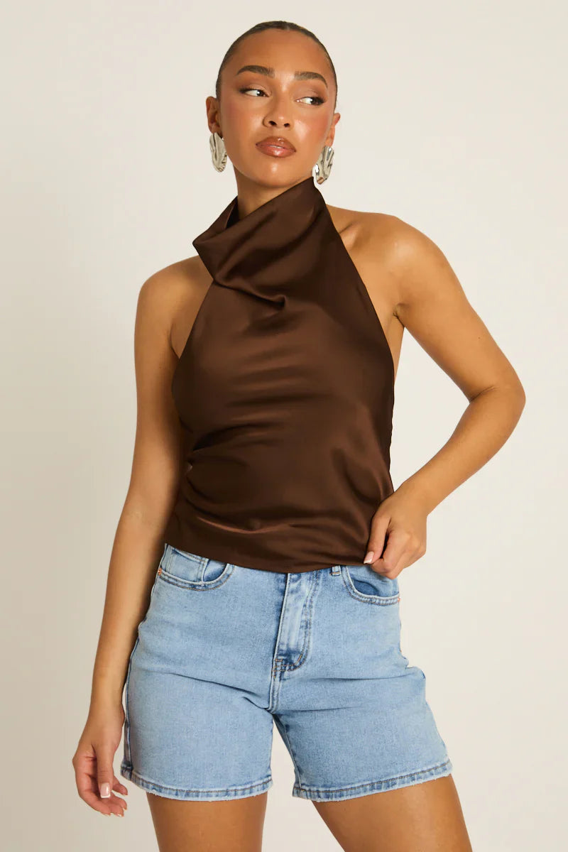 Elara Halter Top - Chocolate