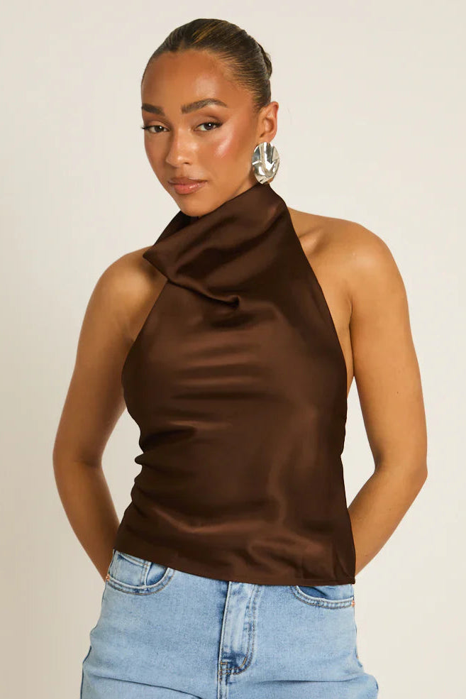 Elara Halter Top - Chocolate