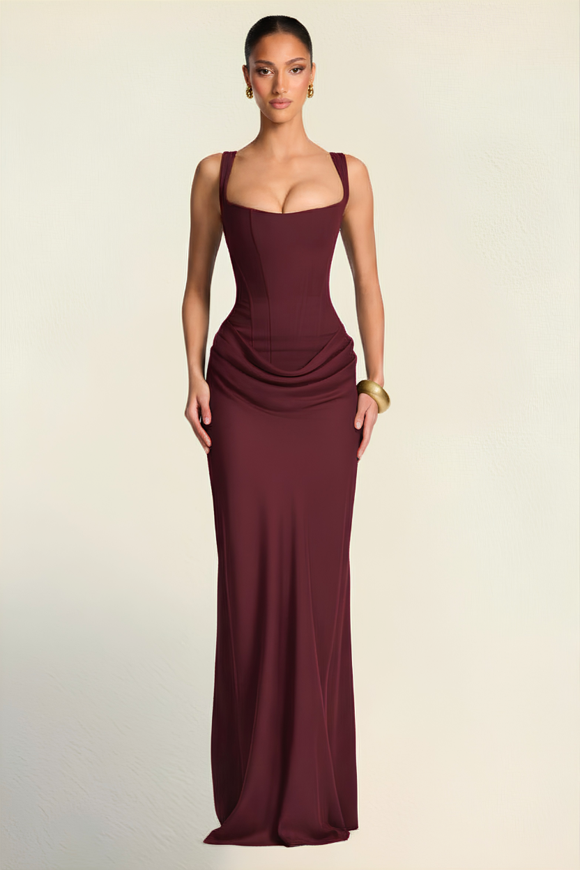 Elara – Vestido Corset Esculpido Burdeos