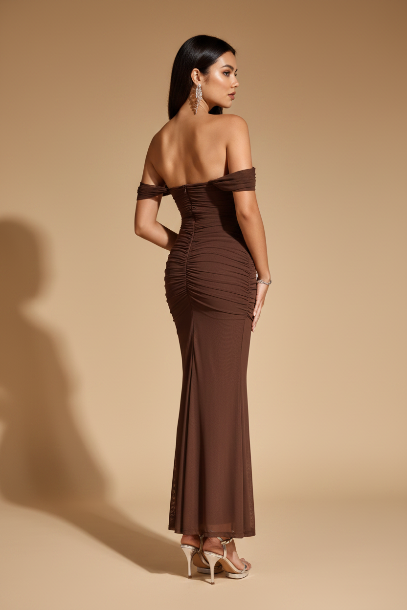 Serena Vestido Largo Drapeado Chocolate