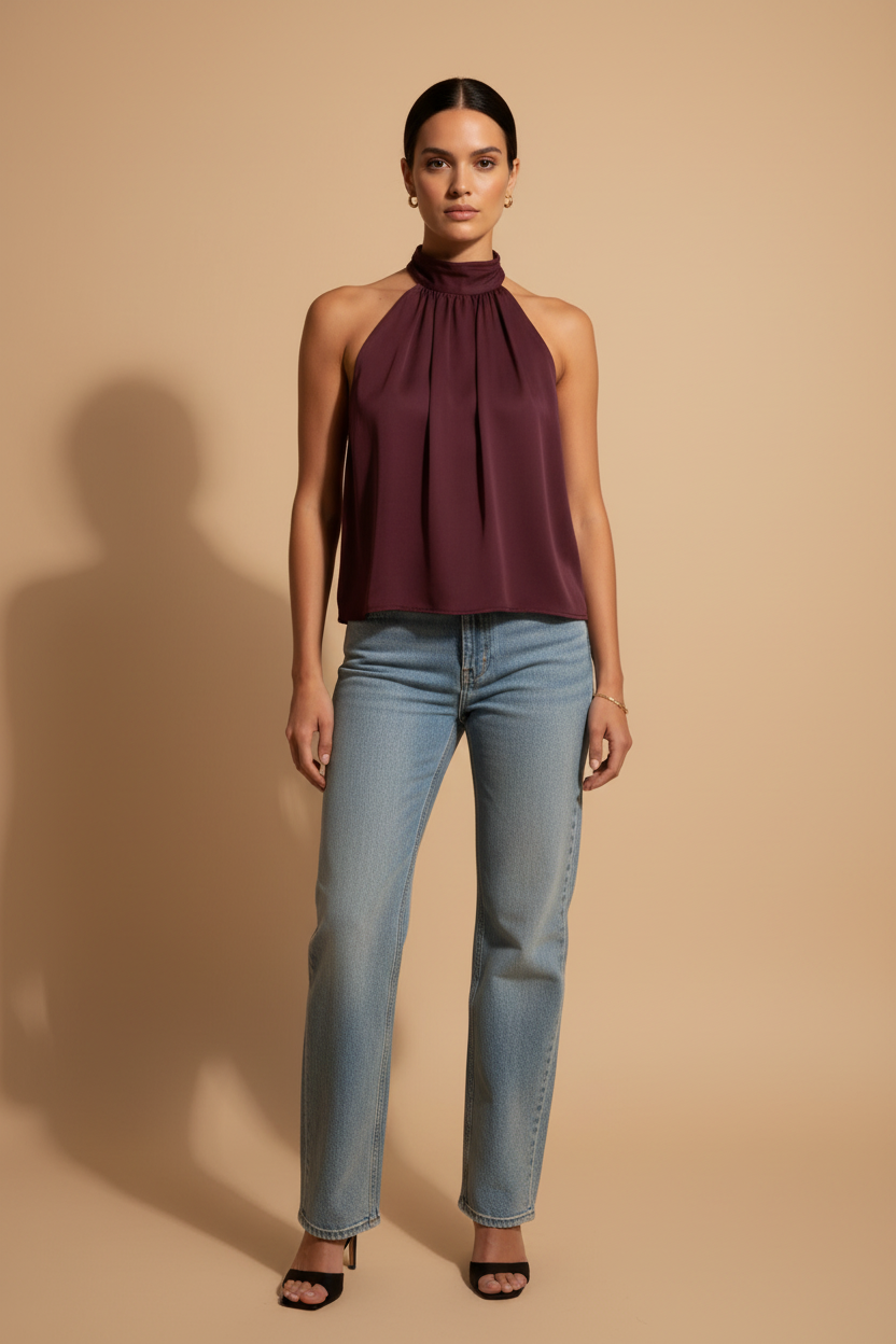 Top Halter Fluido Elara – Burdeos