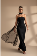 Vestido Maxi Strapless con Caída Fluida Negro