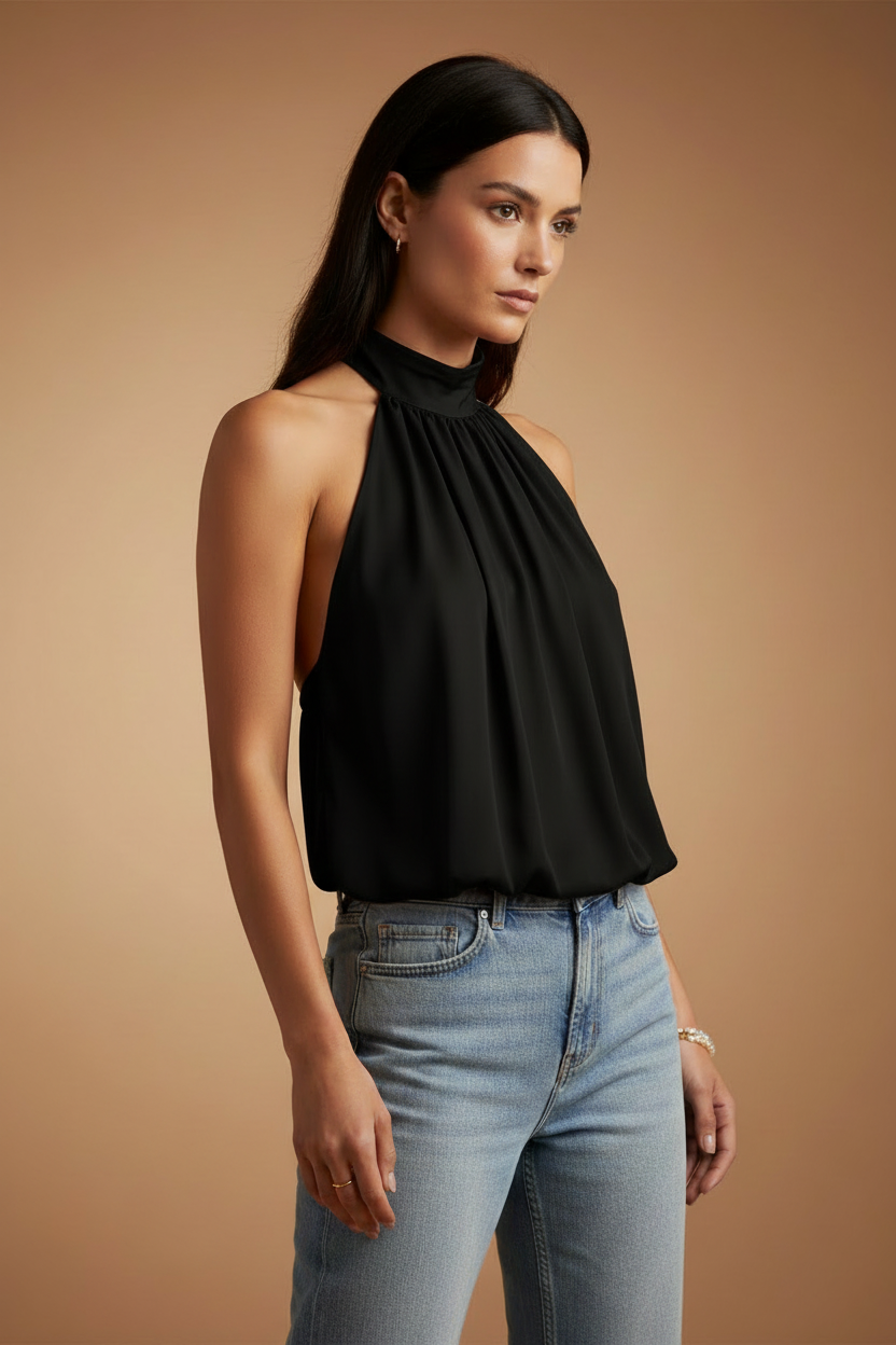 Top Halter Fluido Elara – Negro