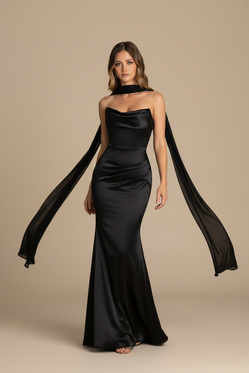 Serena – Vestido Maxi Strapless Efecto Silueta Negro