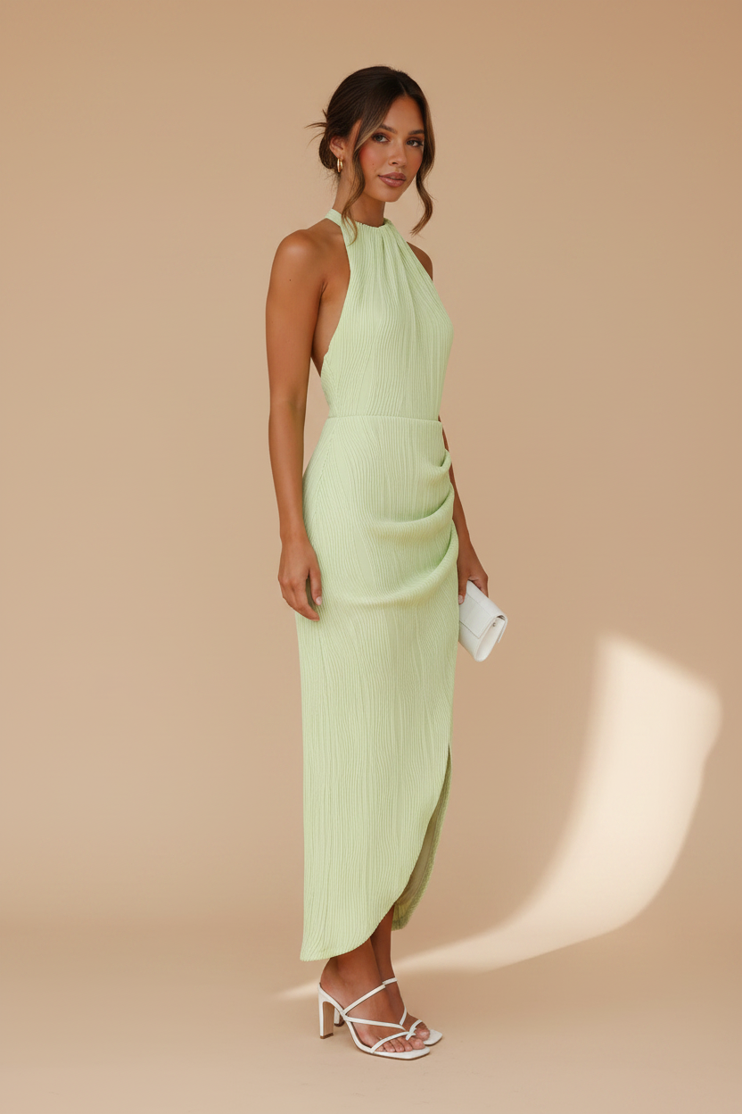 Celia – Vestido Midi Halter Efecto Silueta Verde