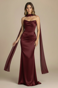 Serena – Vestido Maxi Strapless Efecto Silueta Burdeos